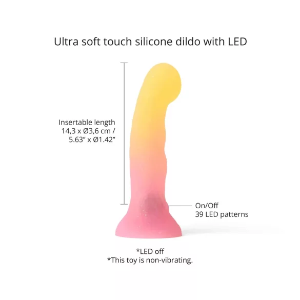Love to Love Sugar Bomb - oplichtende siliconen dildo met LED (roze-geel) - 16,9 cm