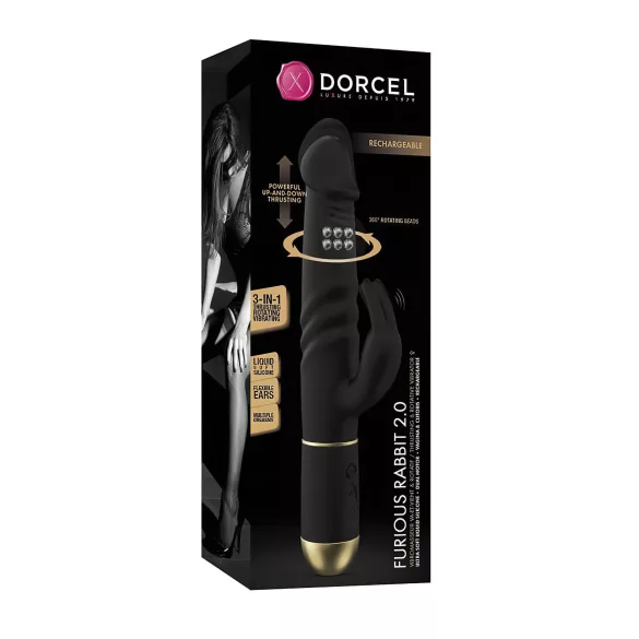 Dorcel - rabbit vibrator met stotende functie en clitorisstimulator - zwart