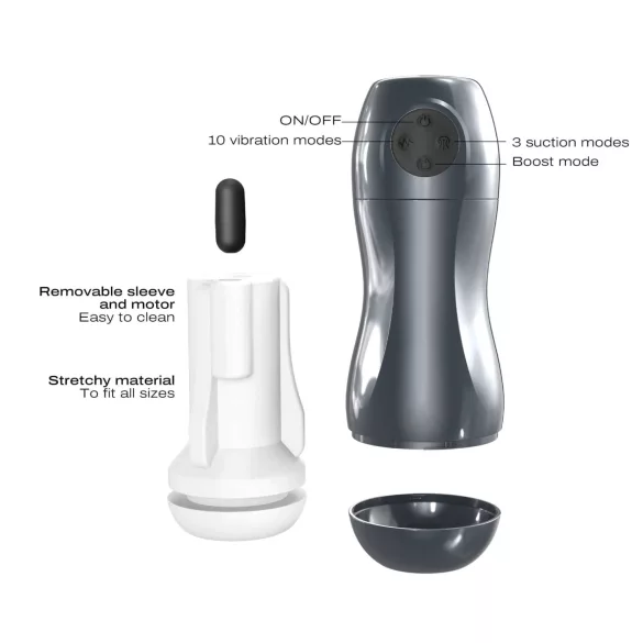 Dorcel Blowjoy Vibe - zuigende en vibrerende oplaadbare masturbator (grijs)