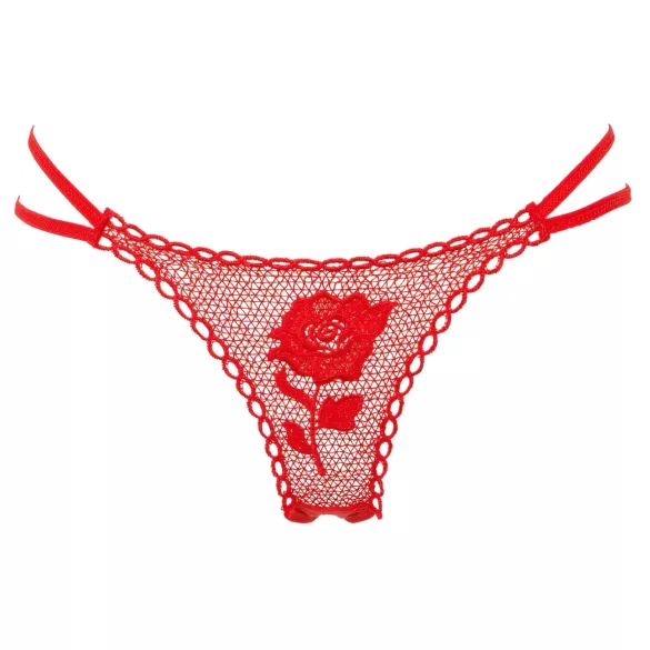 Panty Rose - string slip met rozensteel - rood - S/L