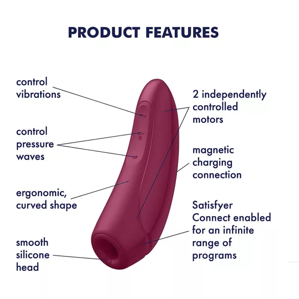 Satisfyer Curvy 1+ - luchtdruk clitorisstimulator - app bestuurbaar - rood
