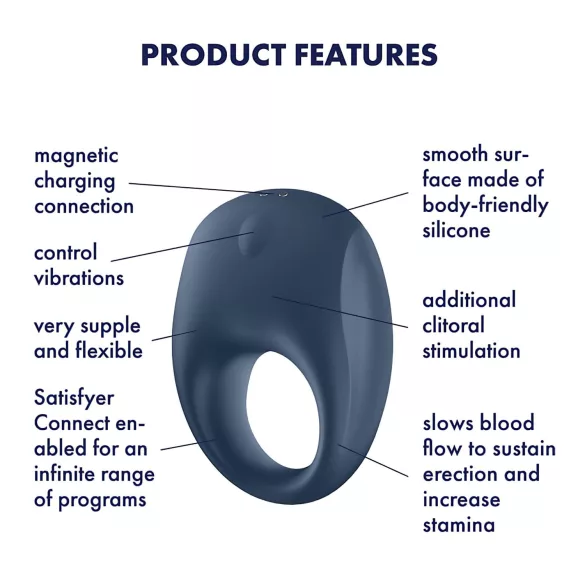 Satisfyer Strong One - App-gestuurde vibrerende penisring voor mannen (blauw)