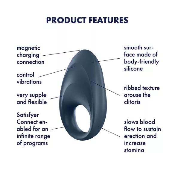 Satisfyer Mighty One - vibrerende penisring - bluetooth - siliconen - blauw