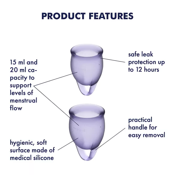 Satisfyer Feel Confident - menstruatiecup set - siliconen - paars