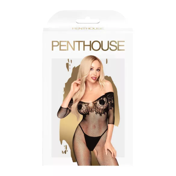 Penthouse High Profil - bloemen catsuit - off shoulder - zwart - XL