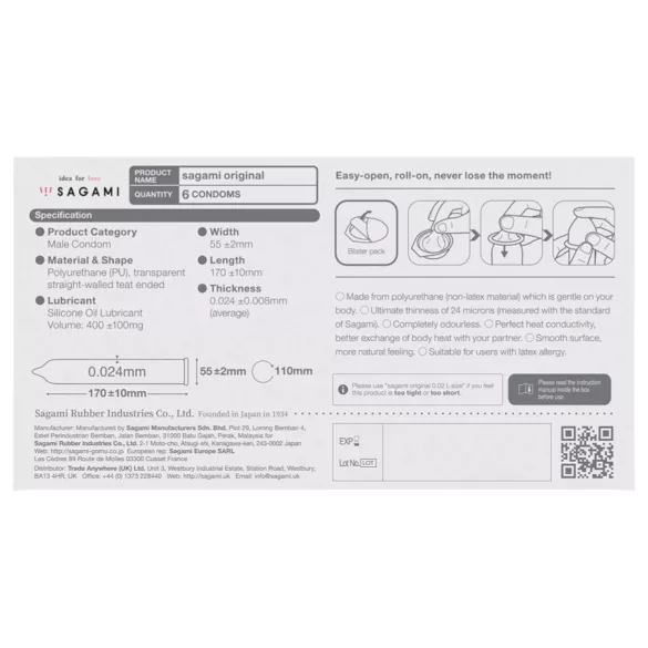 Sagami Original 0.02 - condooms - ultradun - 55mm - 6 stuks