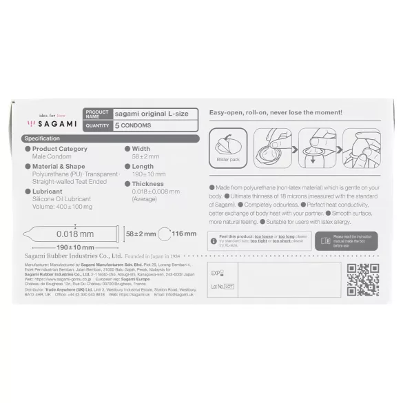 Sagami Original 0.01 L - condoom - ultradun - 58mm - 5 stuks