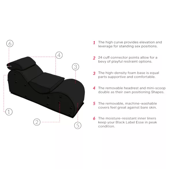 Liberator Black Label Esse - verstelbare 3-delige tantra fauteuil (zwart)