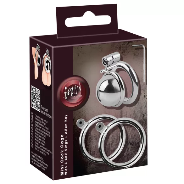 fetish collection - mini peniskooi met 3 verwisselbare teeltringen (zilver)