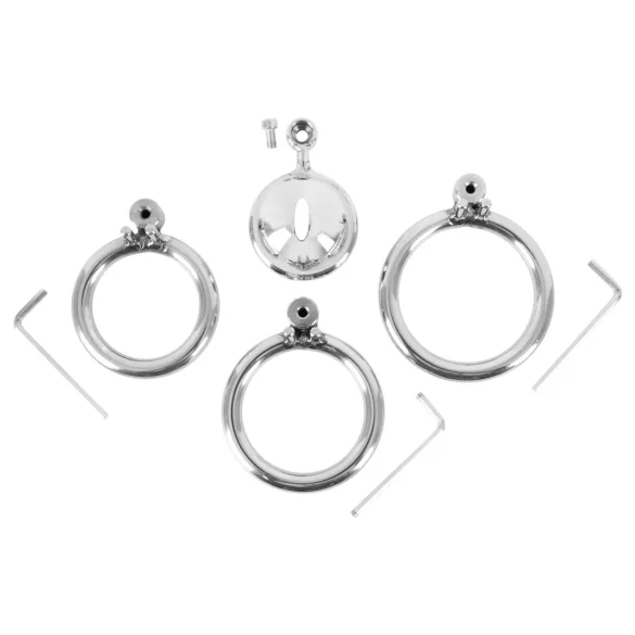 fetish collection - mini peniskooi met 3 verwisselbare teeltringen (zilver)