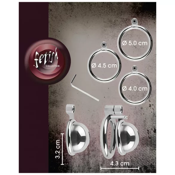 fetish collection - mini peniskooi met 3 verwisselbare teeltringen (zilver)