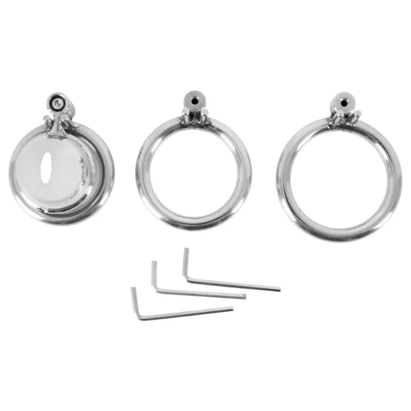fetish collection - mini peniskooi met 3 verwisselbare teeltringen (zilver)