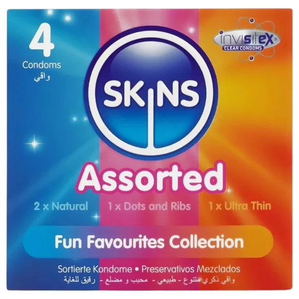 Skins - gevarieerde condooms - geribbeld, naturel, extra dun (4 stuks)