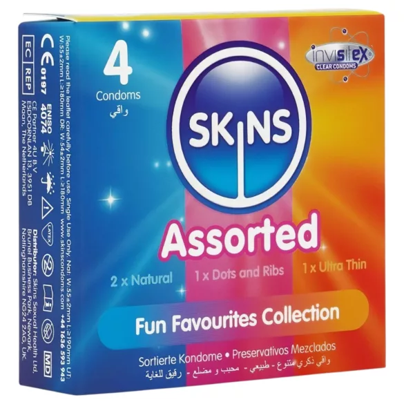 Skins - gevarieerde condooms - geribbeld, naturel, extra dun (4 stuks)