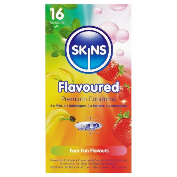Skins - geparfumeerde condooms - munt, kauwgom, banaan, aardbei (16 stuks)