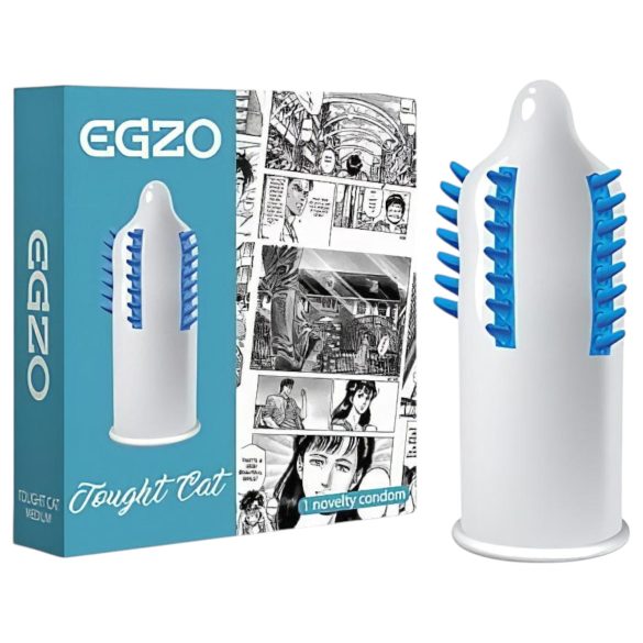 Egzo Tough Cat – geribbelde, noppen-structuur condoom (1 stuk)