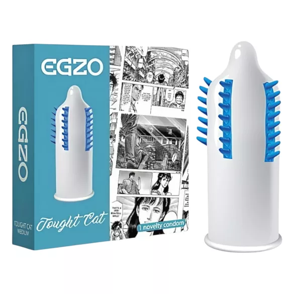 Egzo Tough Cat - condoom met ribbels en studs - latex - 1 stuk