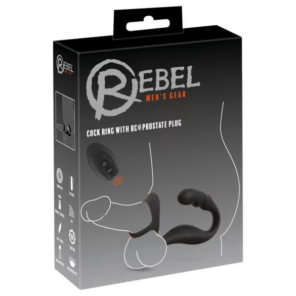 Rebel - prostaat vibrator met penis- en balring - siliconen - zwart