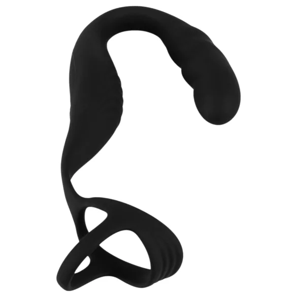 Rebel - prostaat vibrator met penis- en balring - siliconen - zwart