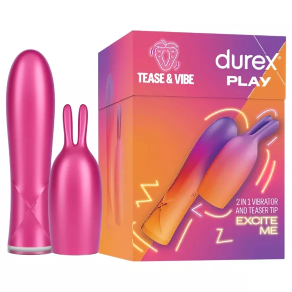 Durex Tease & Vibe - mini vibrator met konijn oplaatsstuk - pink