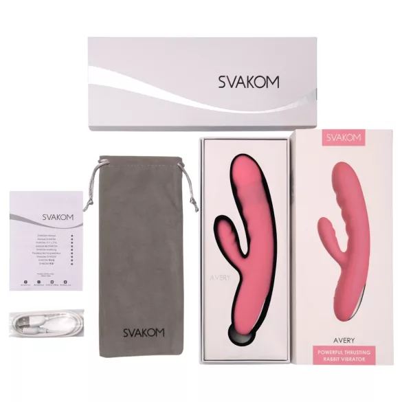 Svakom Avery - oplaadbare rabbit vibrator met stootfunctie - siliconen - roze