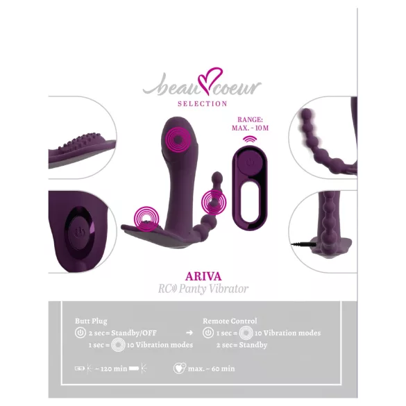 Beau Coeur Ariva - 3-in-1 vibrerende slip - oplaadbaar - paars