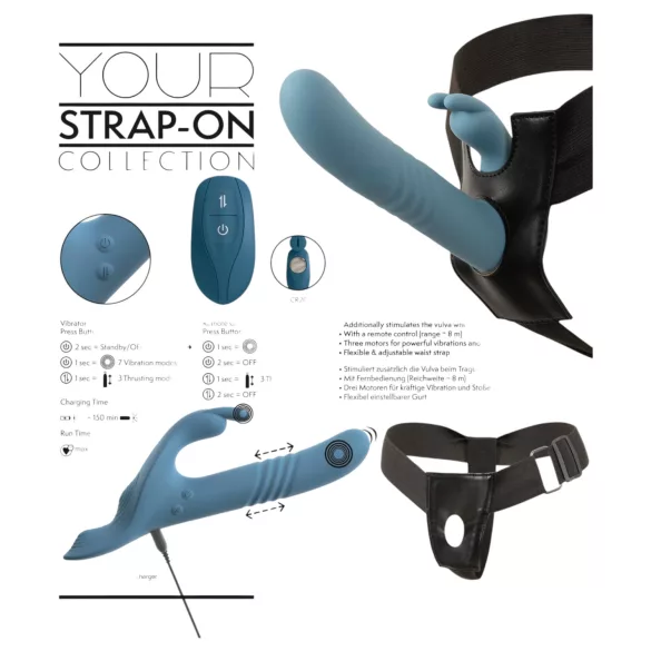 You2Toys - 3-delige opzetbare konijnen-duw vibrator met afstandsbediening (blauw)