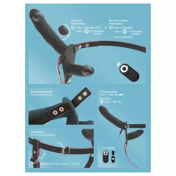 You2Toys - afstandsbedienbare dubbele opzetvibrator (zwart)