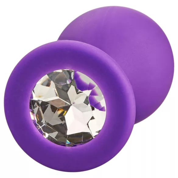 Baseks - siliconen buttplug met kristallen (paars) - 8 cm