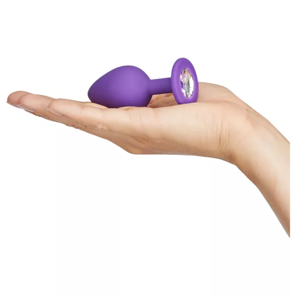 Baseks - siliconen buttplug met kristallen (paars) - 8 cm