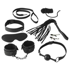 Baseks - bondageset met zweep en tepelklemmen (zwart)