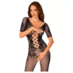   Obsessive - open netwerk catsuit - rugdecolleté - zwart - S/L