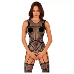 Obsessive - open net body met bloemenprint - zwart - S-L