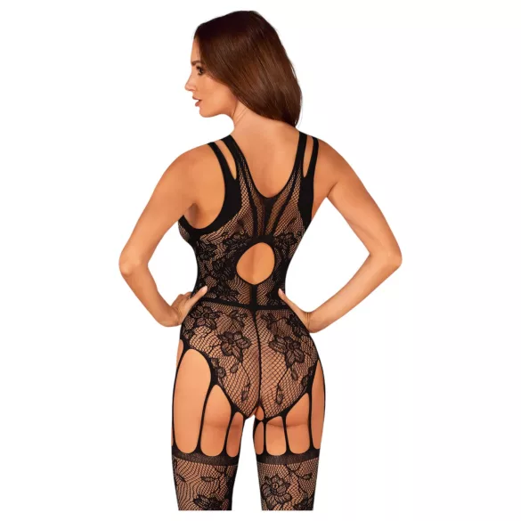 Obsessive - open net body met bloemenprint - zwart - S-L