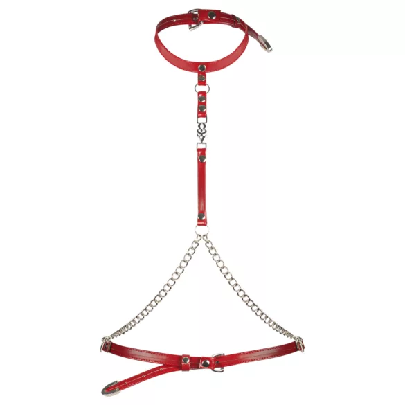 Obsessive Inferro - bodyharnas met kettingen - leerlook - rood