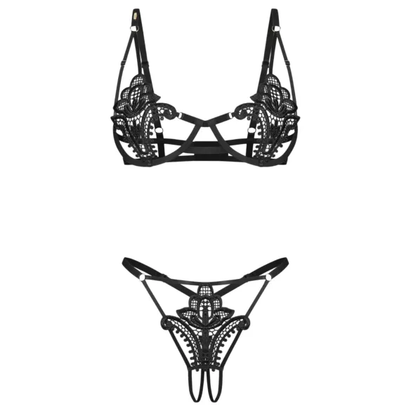 Obsessive Luise - 2-delige lingerie set met tulpdesign (zwart)