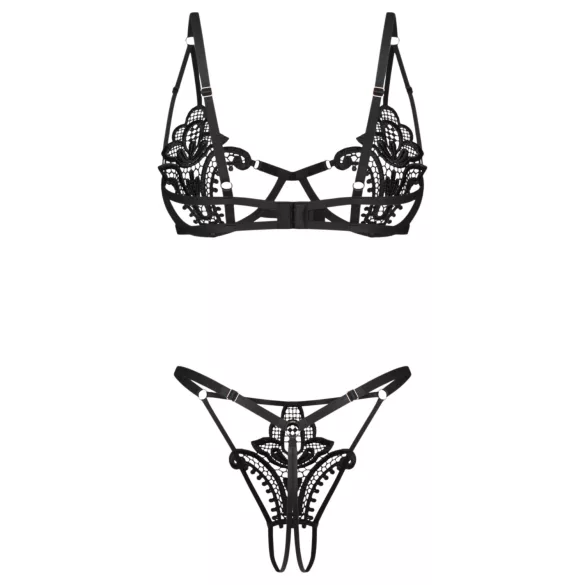 Obsessive Luise - 2-delige lingerie set met tulpdesign (zwart) - L/XL