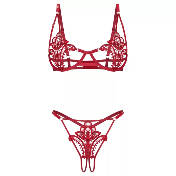 Obsessive Luise - 2-delige lingerieset met tulpenmotief (rood) - L/XL