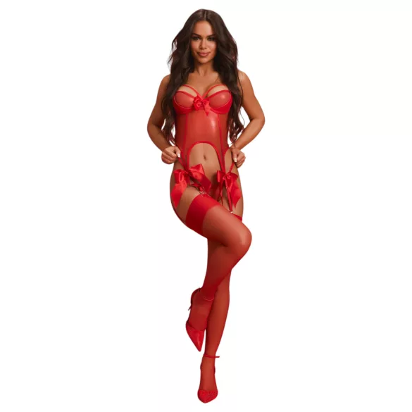 Obsessive Gifty - bustier en open string set (rood)