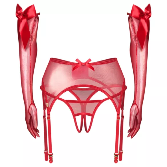 Obsessive Gifty - driedelig set met jarretelles (rood)