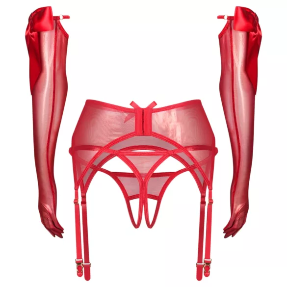 Obsessive Gifty - driedelig set met jarretelles (rood)