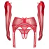 Obsessive Gifty - driedelig set met jarretelles (rood) - L/XL