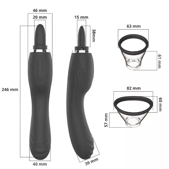 Sweet Play - 2-in-1 vibrator met likkende tong en zuigfunctie voor de clitoris (zwart)