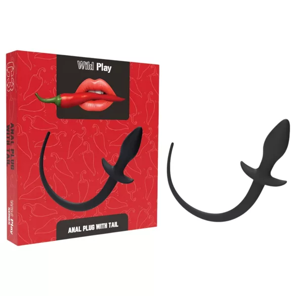 Erospace Wild Play - anale plug met staart, voor rollenspel (zwart)