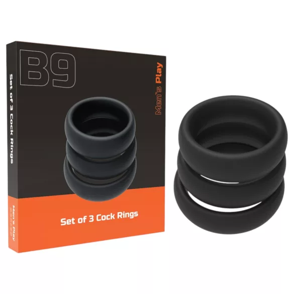 Men's Play - penisring set - dik siliconen - zwart - 3 stuks