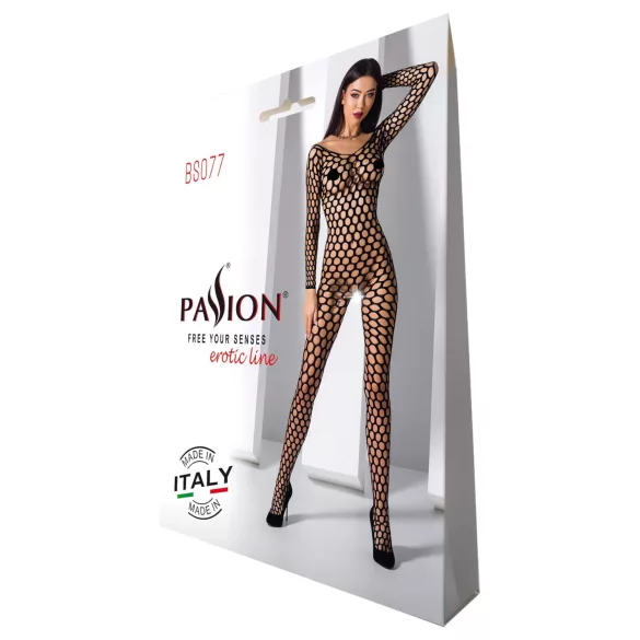 Passion BS077 - bodystocking met lange mouwen - zwart - S-L