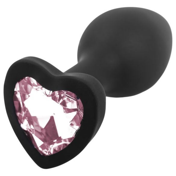Sunfo - silicone anaalplug met hartvormige steen (zwart-roze)