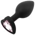 Sunfo - silicone anaalplug met hartvormige steen (zwart-roze)
