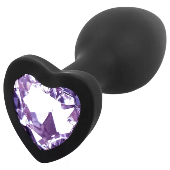 Sunfo - siliconen buttplug met hartvormige steen - zwart/paars