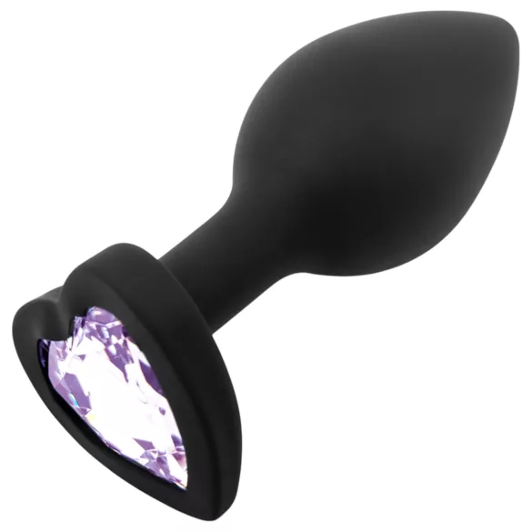 Sunfo - siliconen buttplug met hartvormige steen - zwart/paars